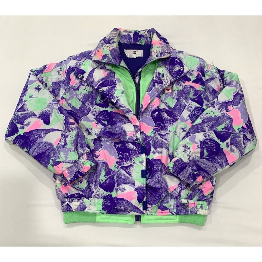 Vtg 80s Obermeyer Ski Jacket Full Zip/Button Closure Unique Design Womens 10